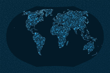 Global network concept. Ginzburg 5 projection. World Network. Neat connections map. Vector illustration.