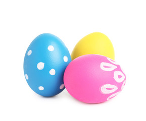 Colorful Easter eggs with different patterns isolated on white
