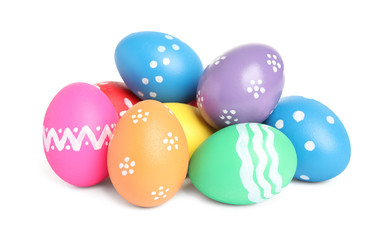 Fototapeta na wymiar Colorful Easter eggs with different patterns isolated on white