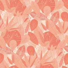 Cantaloupe orange tropical leaves seamless pattern