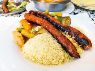 traditional moroccan dish couscous salad with Sausage