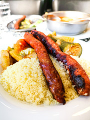 traditional moroccan dish couscous salad with Sausage