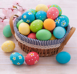 Easter eggs on wooden background