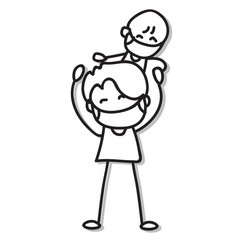 hand drawing cartoon character people in family wear mask protection from Covid-19