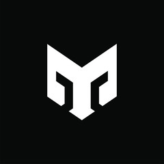 Initial letter MY or YM logo template with spartan helmet simplicity symbol in flat design monogram illustration