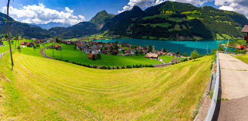 Lungern. Panorama. Old medieval village in the swiss alps.