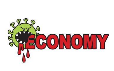 Coronavirus concept. Virus hits economy. Covid-19 cartoon character.