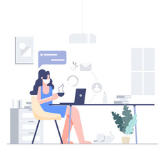 People wear mask fight covid-19. Woman work from home. Corona virus outbreak pandemic. flat character. Abstract people. Health and medical.