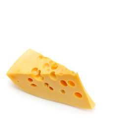piece of cheese isolated on white background. Free space for text.