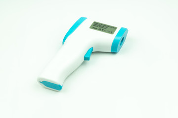 Non-contact infrared thermometer isolated on white background to measure a body temperature.