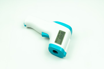 Non-contact infrared thermometer isolated on white background to measure a body temperature.
