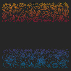 Vector pattern with doodle flowers and leaves