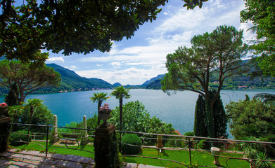 view of Lake Lugano from a vantage point of a lush park