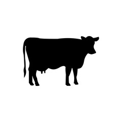 Silhouette of a cow. Cattle. Circuit. Farm. Bull. Black and white drawing by hand.