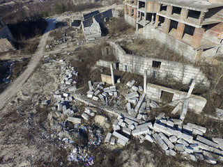 Abandoned construction site of Hospital. (aerial drone image)Abandoned at 1991,during Ukrainian...