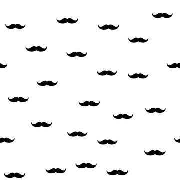 Seamless pattern with black mustaches on white background. Vector illustration - Vector