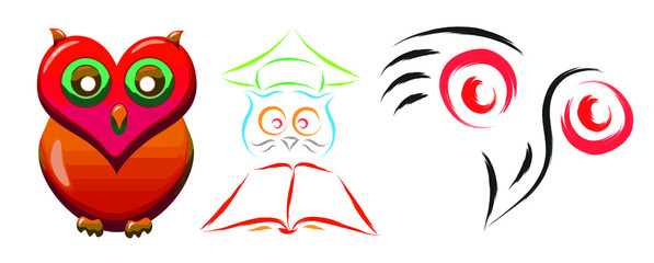 set of cute owl bird, vector illustration