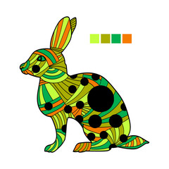 Highly detailed abstract rabbit illustration. Animal patterns with hand-drawn