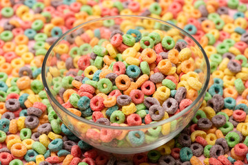 crunchy bright colorful breakfast cereal in bowl
