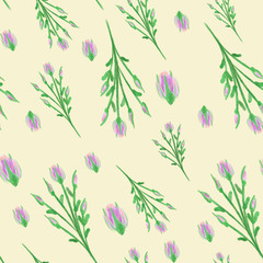 Seamless patttern of watercolor bush roses blossoms, branches and leaves on beige background.  Watercolor flowers print. Elegant spring pattern. Packaging, wallpaper, textile, fabric design