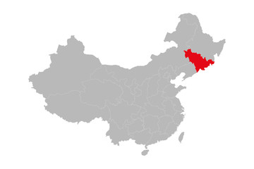 Jilin province highlighted on china map. Gray background. Asian country.