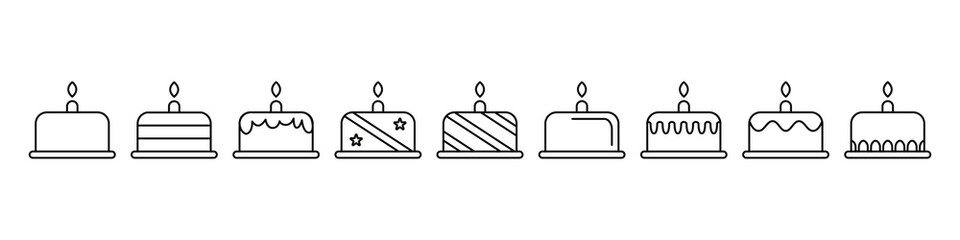 Cakes Icons Set. For birthday, anniversary, holidays, etc. Vector illustration