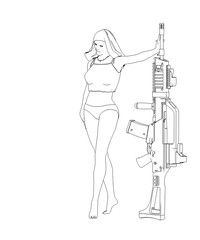 warrior woman character, 3D illustration, sketch, outline