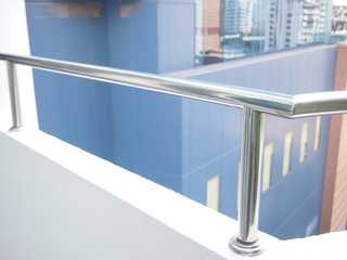 stainless steel balcony near room on the building.