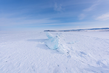 Lake Baikal beautiful winter, amazing natural scenery.