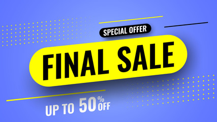 Special offer final sale banner with shadow on blue background. Vector illustration.