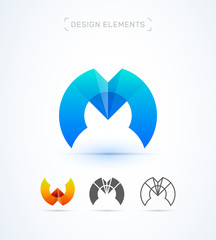 Vector M and W letter in origami style. Fluent modern logo design template. Application icon