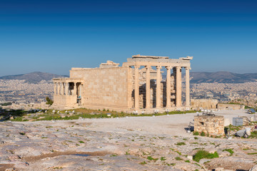 Erechtheion temple on the Acropolis at sunny day, Athens, Greece