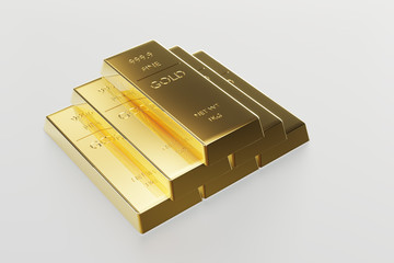 Stock gold market precious background, Gold bars and Financial concept, Luxury set gold brick stack on white background. 3d render.