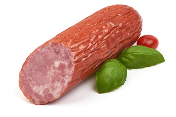 Smoked Ham sausage, isolated on white background