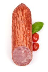 Pork ham sausage, isolated on white background