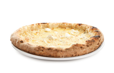 Delicious hot cheese pizza isolated on white