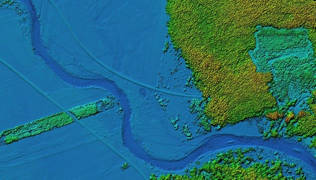DEM - digital elevation model. Product made after proccesing pictures taken from a drone. It shows meandring river with meadows next to the forest
