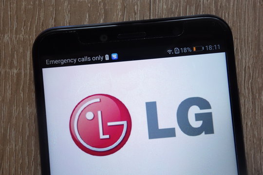 KONSKIE, POLAND - AUGUST 04, 2018: LG Electronics logo displayed on a modern smartphone