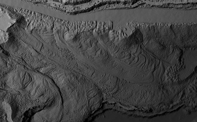 DEM - digital elevation model. Product made after proccesing pictures taken from a drone. It shows excavation site with steep rock walls