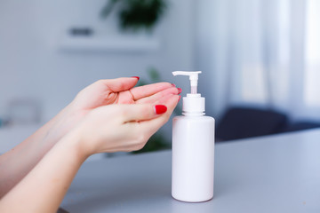 Obraz na płótnie Canvas anti bacterial agent bottle for hand washing