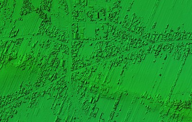 DEM - digital elevation model. Product made after proccesing pictures taken from a drone. It shows village with houses