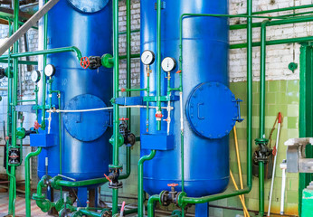 Boilers for water purification in a gas boiler house. Gas boiler house equipment.