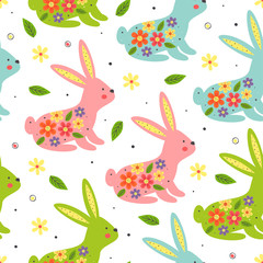 seamless pattern with colorful easter bunnies on white background - vector illustration, eps    