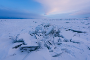 Lake Baikal beautiful winter, amazing natural scenery.