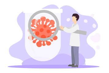 Epidemiology vector illustration. Flat tiny bacteria pandemic outbreak research. Health danger risk spread laboratory. Sanitary condition prevention and virus microscopic bacteria infection protection
