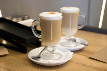  latte at the table in cafe