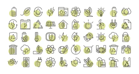 Foto op Plexiglas sustainable energy alternative renewable ecology icons set line style icon © Stockgiu