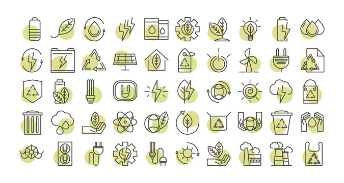 Sustainable Energy Alternative Renewable Ecology Icons Set Line Style Icon