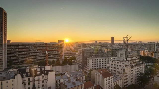 aerial view of paris by sunset