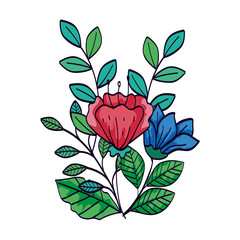 cute flowers with branches and leafs vector illustration design